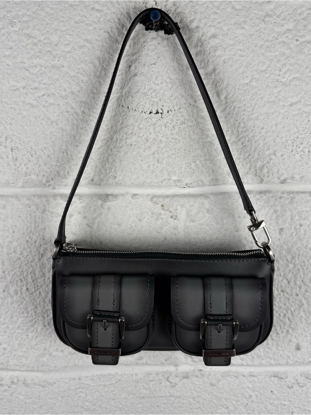 Michael Kors Black Leather Pocket Baguette Shoulder Bag Y2K Cargo Mini Purse - Picture 3 of 9